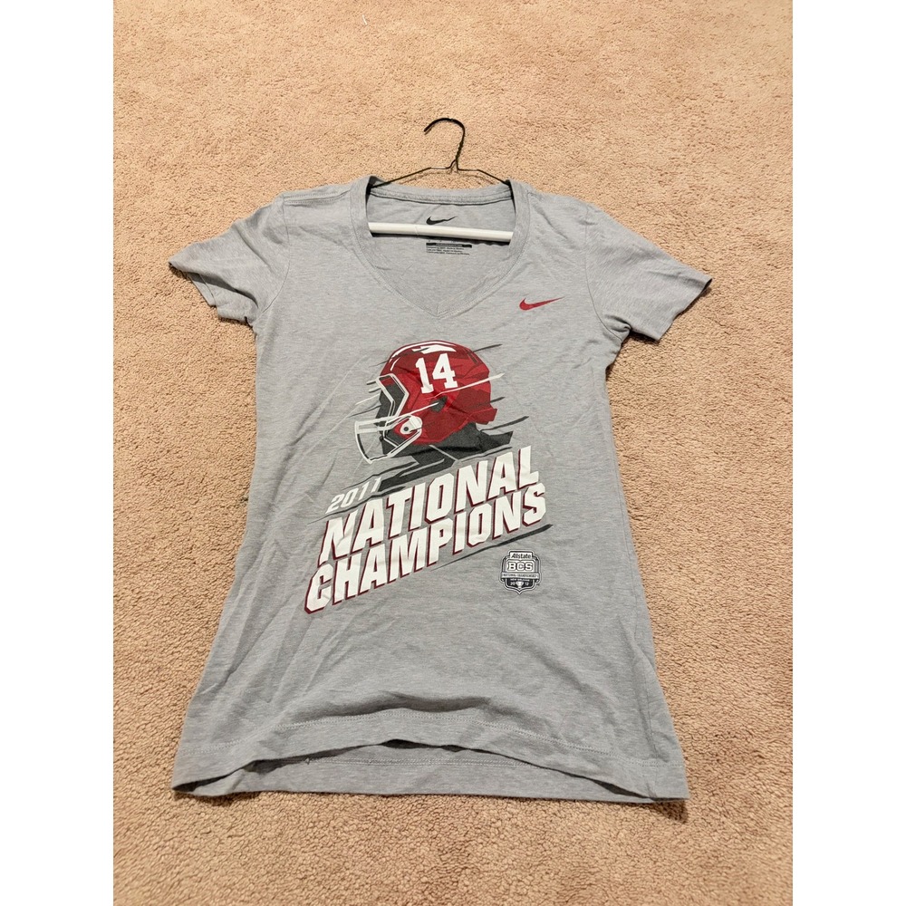 Nike Alabama Crimson Tide 2011 National Champions V-Neck Gray Slim Fit Shirt S